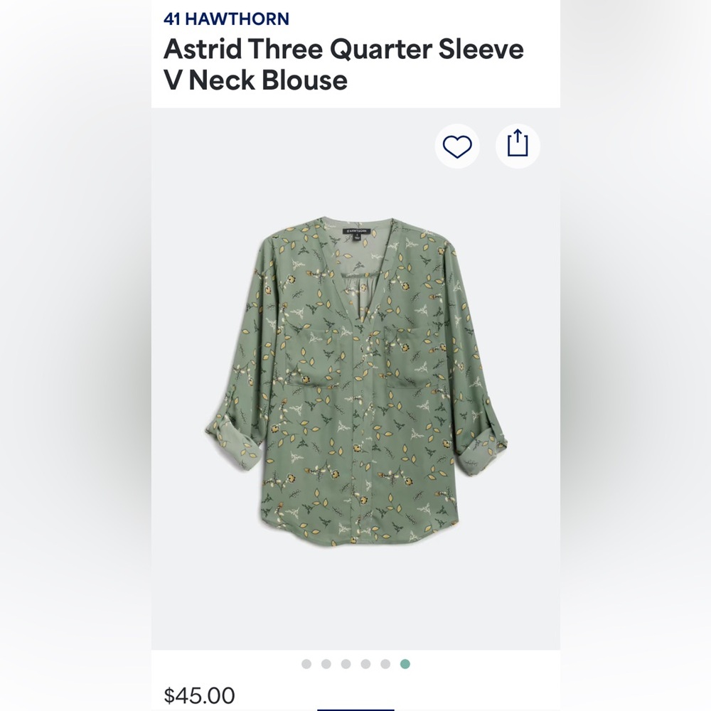 Astrid Three Quarter Sleeve V Neck Blouse - Size: Small, Color: “Light Green”
